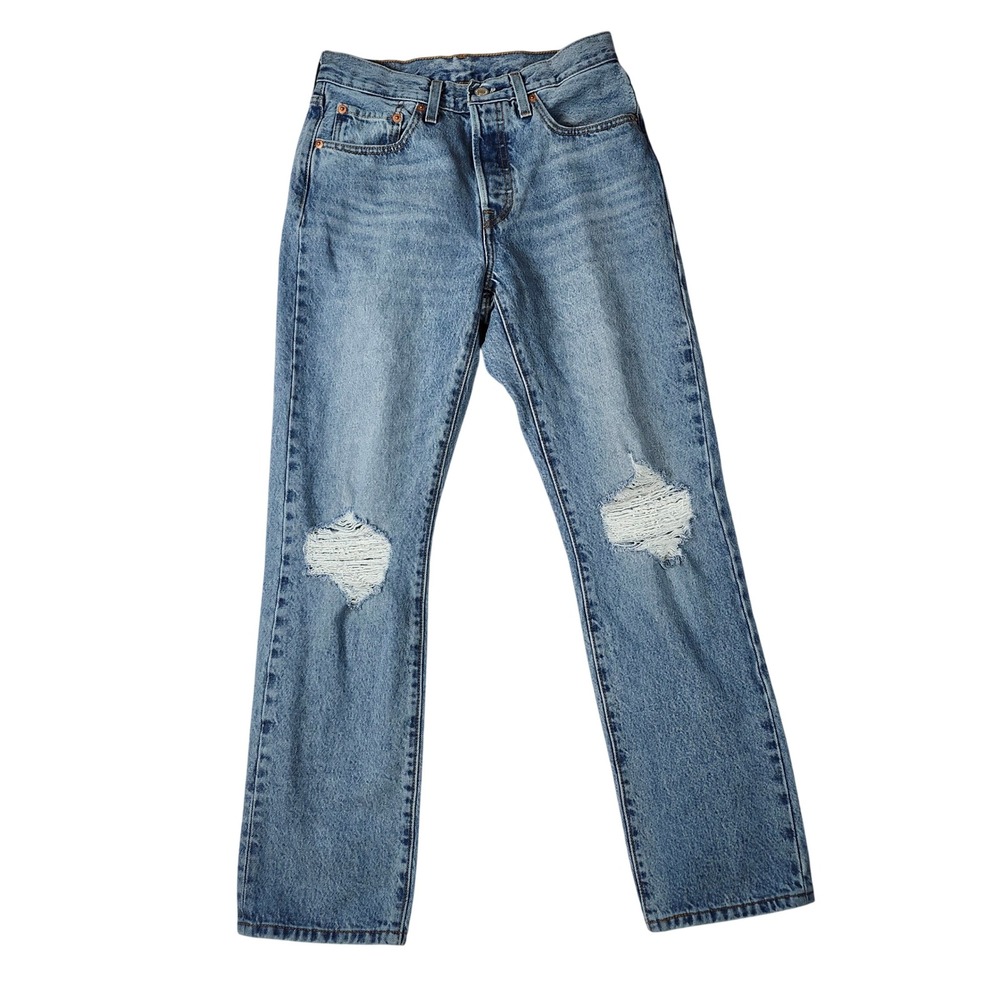 Levi's 501 Original Fit Jeans Women 27 Light Wash Good Distressed Straight Leg